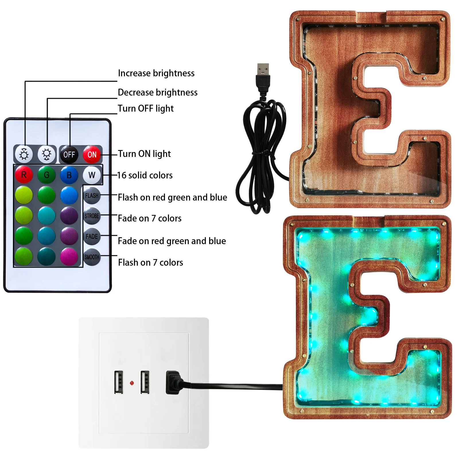 Alcancía con letras de madera con luz LED
