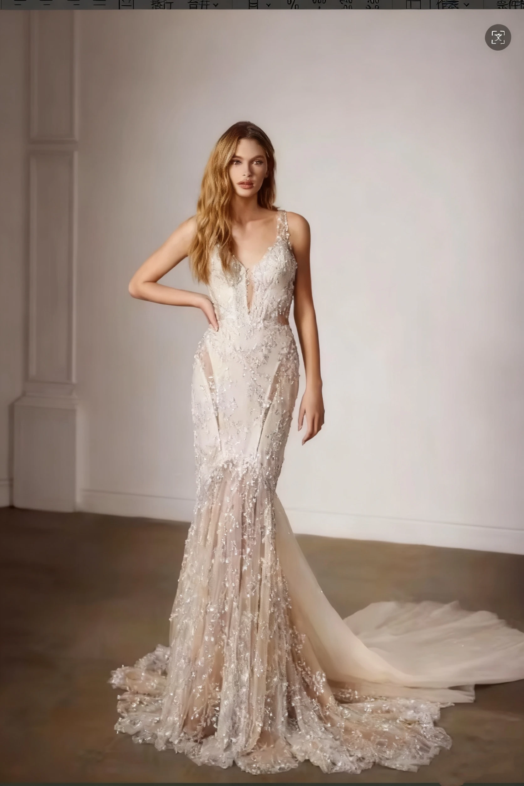 Mermaid/Trumpet Wedding Dresses Chapel Train Customized Floor-Length V-Neck Sleeveless Bridal Gowns