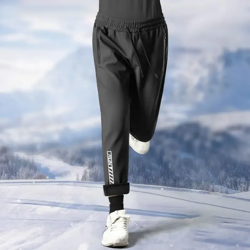 Men's Sports Pants Autumn Winter Plush Warm Phone-Storage Running Quick-Dry Fitness Outdoor Professional Training Man Trousers