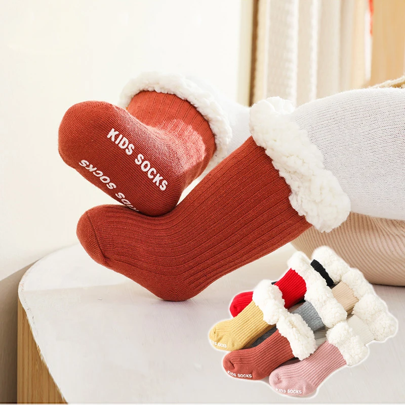 Winter Wool Socks for Baby Keep Warm Solid Color Cotton Anti Slip Thicken Spanish Style Baby Socks Christmas Gift Baby Stuff