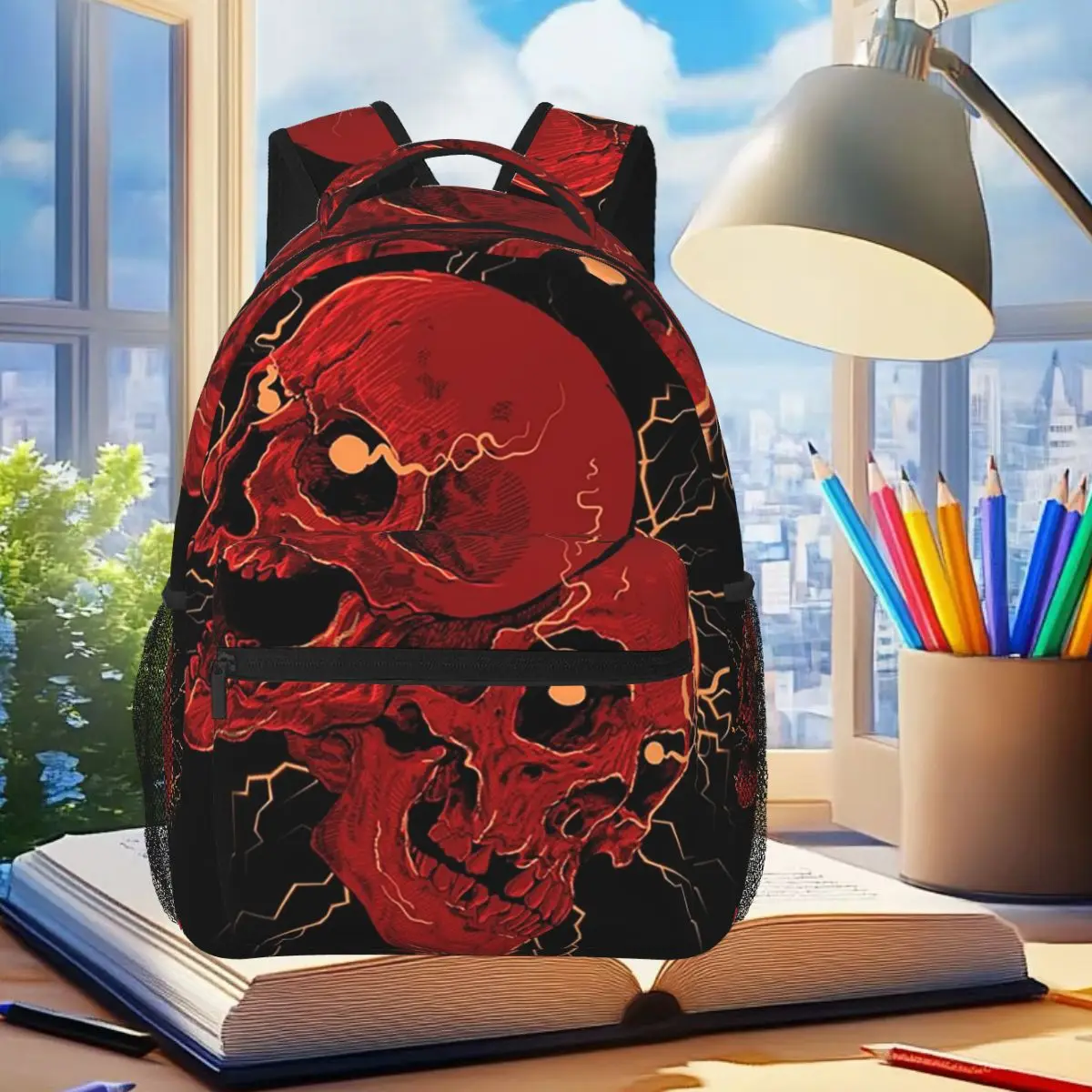 

Thunder Skulls Red Lightning Metal Halloween Backpack Student Boys Girls BookBag Kids School Bag Laptop Shoulder Bags for Unisex