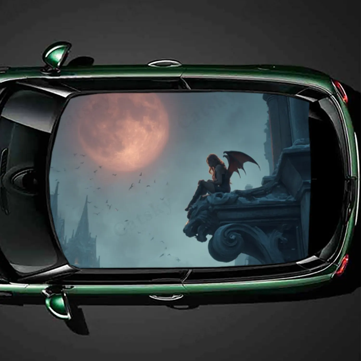 

Moonlit Night Demon Shadow Car Roof Sticker, PVC Self-Adhesive Waterproof Car vinyl Decal, Car Decoration Protection Stickers, E