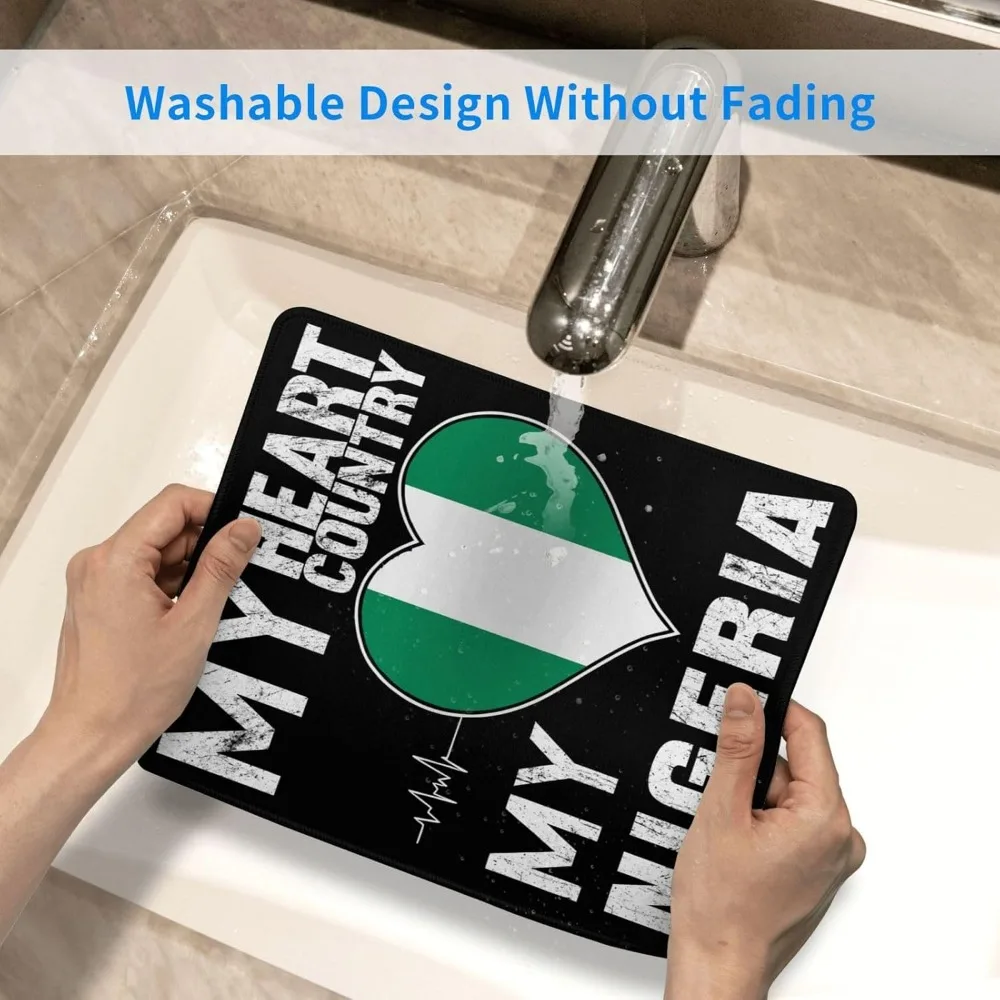 Muismat met Nigeriaanse hartvlag - Premium antislip bureaumat met gestikte randen voor gaming en kantoorgebruik, 7 x 11 inch