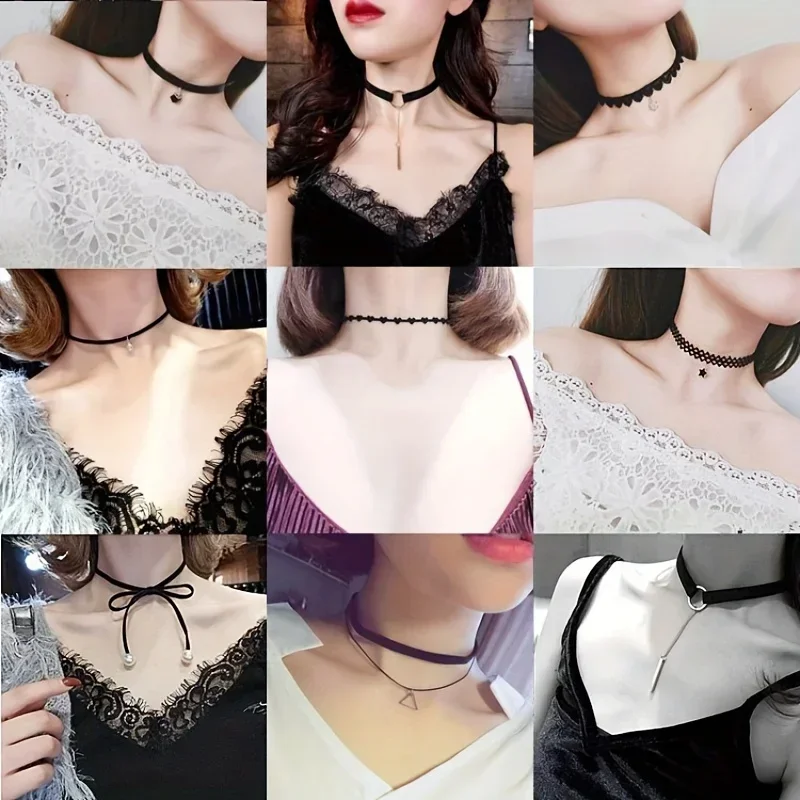 20pcs/set Vibrant Gothic Choker Necklace Set - Soft Velvet & Delicate Lace Collar Designs - Fashionable Jewelry