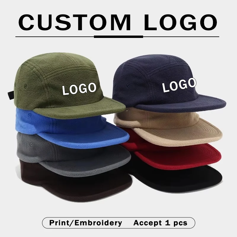 Men Women Fleece Vintage 5‑Panel Flat Brim Baseball Caps Custom Logo Outdoor Street Casual Camping Peaked Hat for Autumn Winter