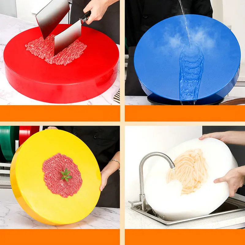 6 Colors Food Grade Antibacterial and Mildew Proof Solid PE Plastic Kitchen Cutting Board Commercial Meat Chopping Block