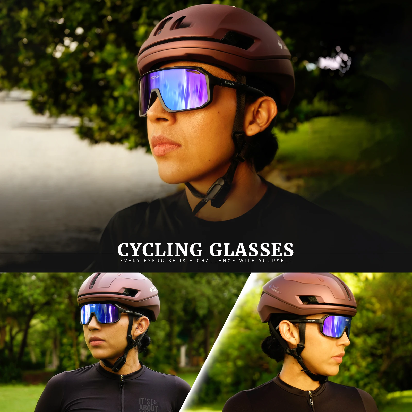 SCVCN Fashion Sunglasses Street Outdoor Cycling Glasses Sports Bike for Men Eyewear MTB UV400 Goggles Bicycle Riding Sunglasses