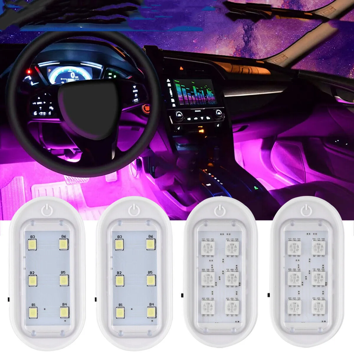 Wireless Car Interior Footwell LED Lights RGB Multicolour Remote Atmosphere Lamp