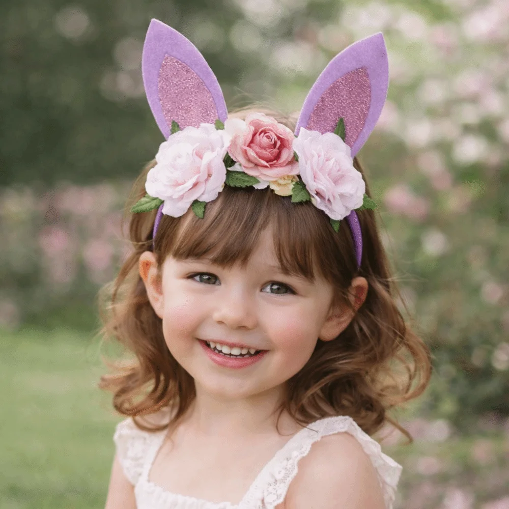 

Floral Decoration Rabbit Ears Headbands Non-slip Shiny Bunny Ears Hair Hoop Colorful Photography Props Cosplay Headbands