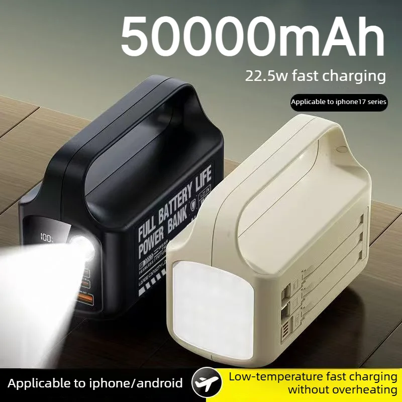 50000mAh Handheld Power Bank 22.5W Fast Charging Portable Charger PowerBank for Outdoor Camping IPhone Android