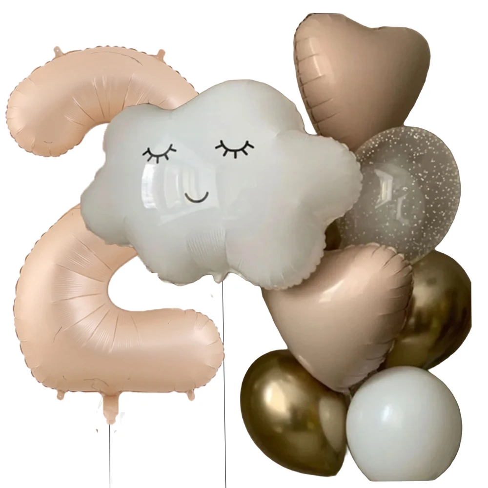 11pcs White Smile Cloud Aluminum Foil Balloons Set 32inch Caramel Helium Number Birthday Party Kids Baby Shower Decorations