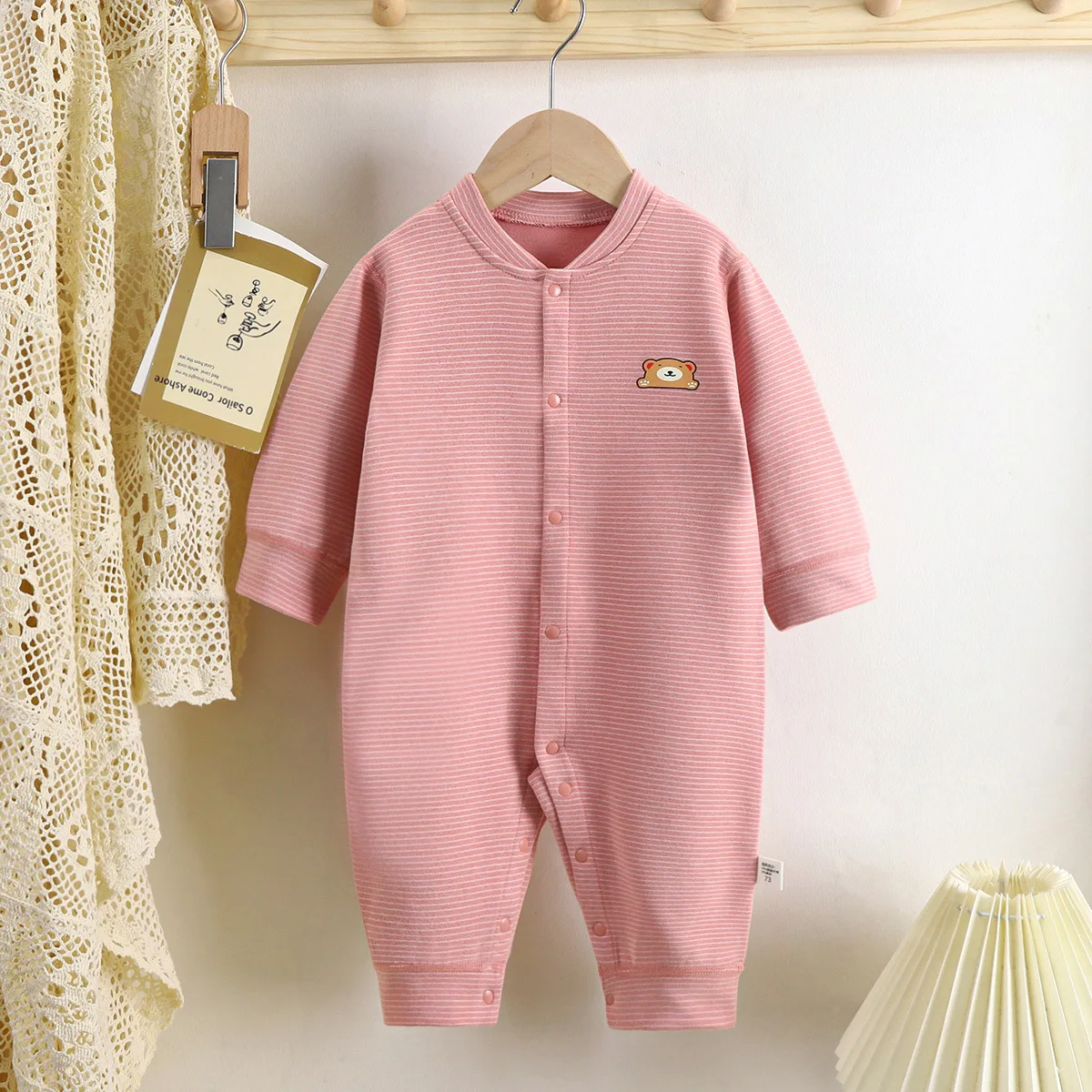 Autumn Winter Newborn Girls Bodysuit Single Breasted Long Sleeve Plush Cartoon Embroidery Baby Girls Onesies Infant Girls Romper