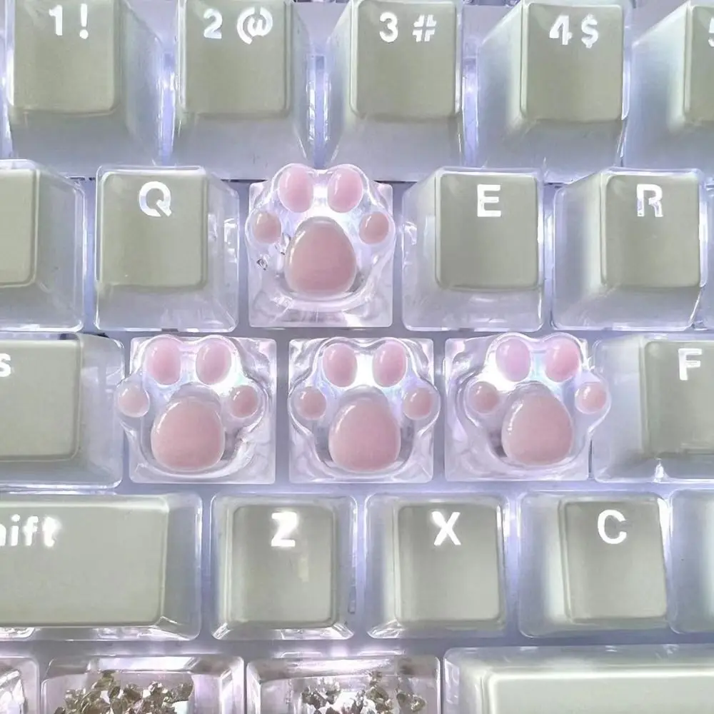 1/4 Pcs Cute Translucent Cat Paw Keycap Resin Cross Axis Mechanical Keyboard Key Cap Pink Blue DIY ESC WASD Keycaps