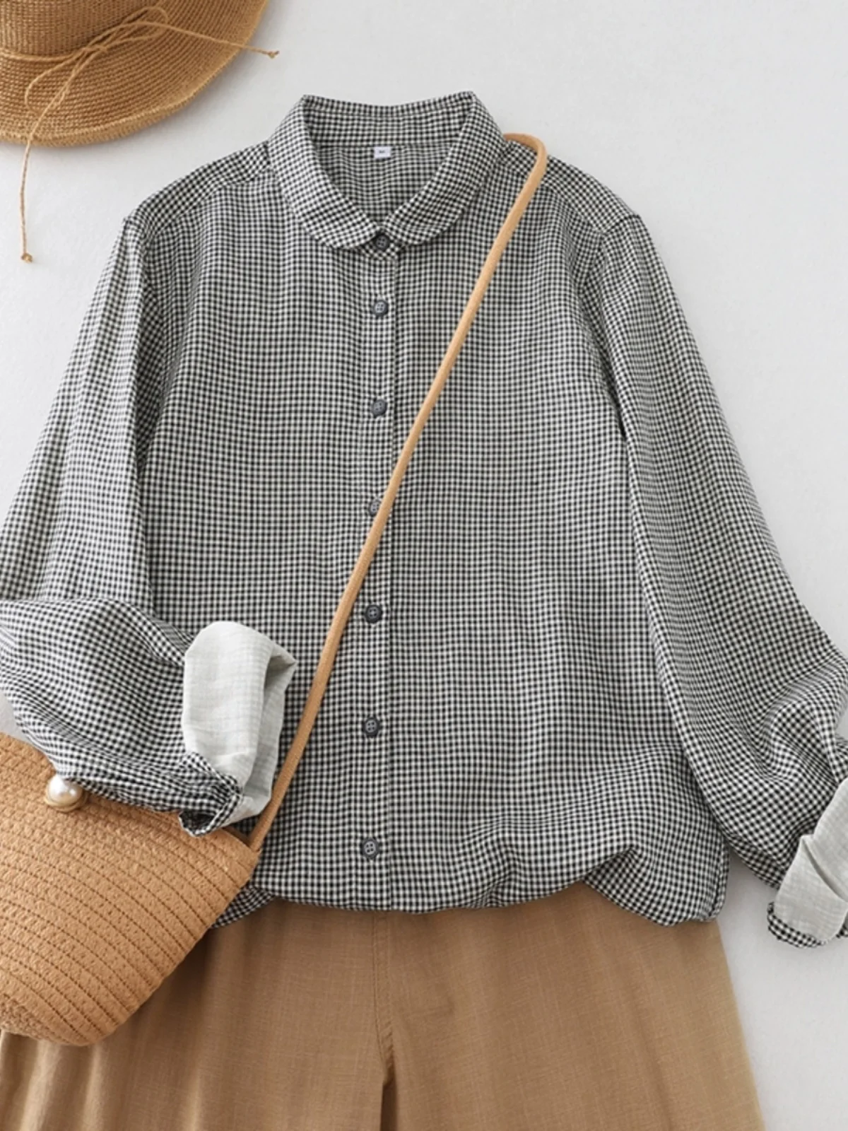 

Женский двухслойный воротник в клетку в стиле ретро, длинный све, свободный крой, базовый слой, дизайн ткани irt Quali