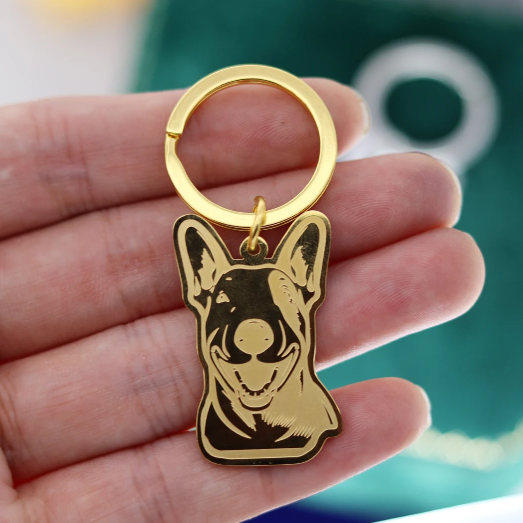 Stainless Steel Simple Bull Terrier Dog Keychain Jewelry Animal Dog Pet Lover Pendant Keychain