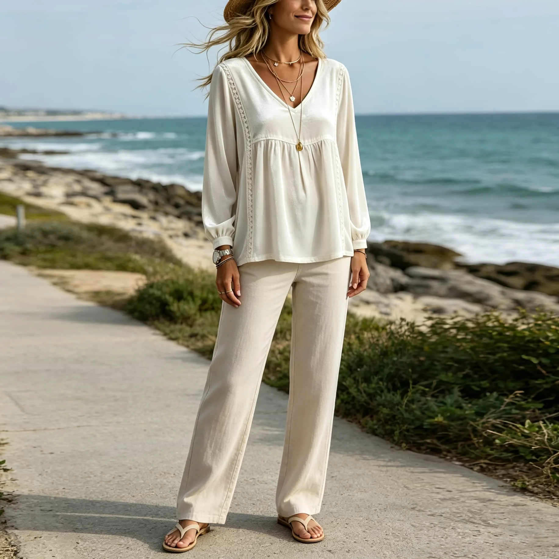 For Velvet Women\\\'s Casual For Top Solid Color for v Neck Long Sleeve Loose for Fit with Subtle Lace Trim for All Day Comfort