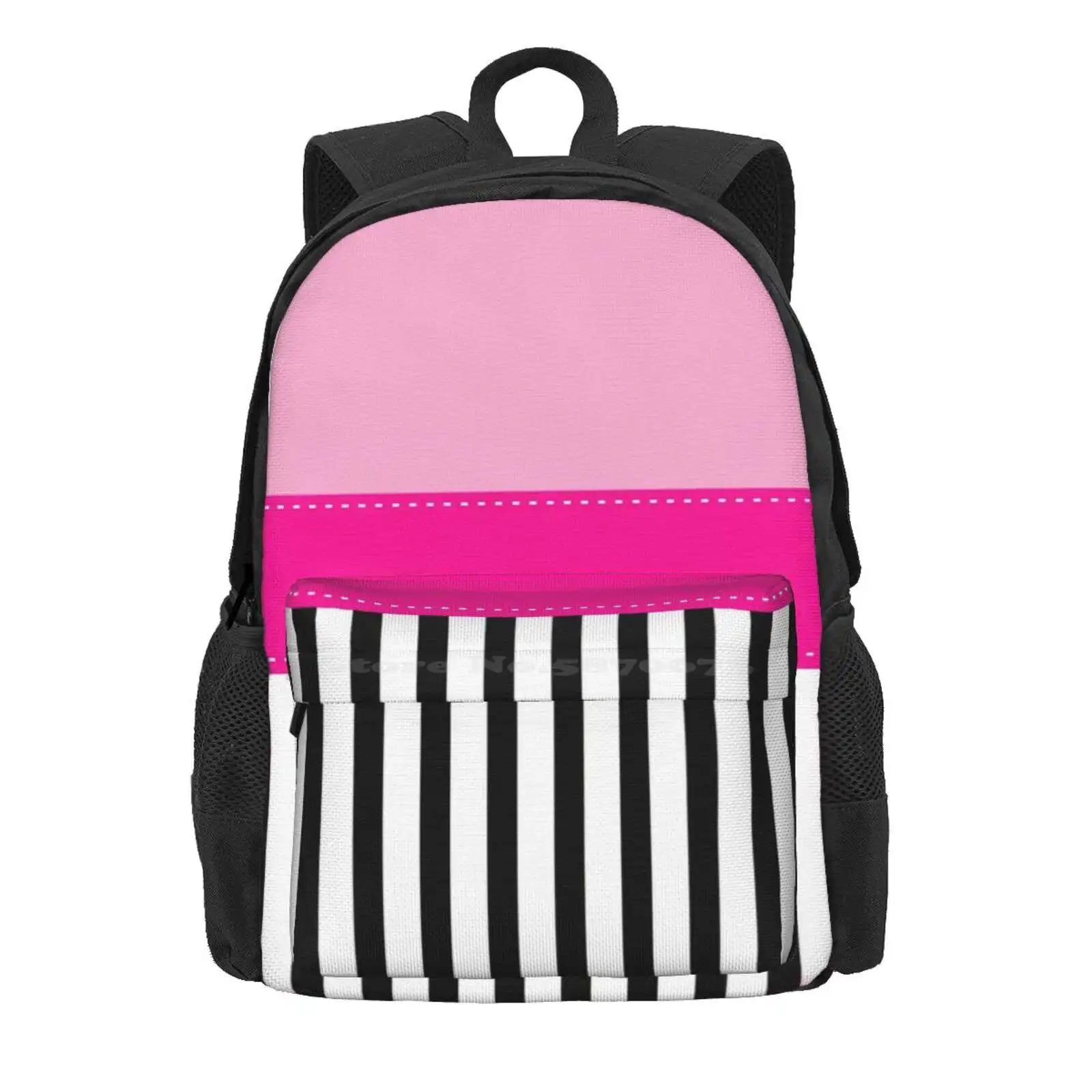 Fuchsia, Black And White Hot Sale Schoolbag Backpack Fashion Bags Pink Black White Stripes Lines Fucsia Girly Chic Fuchsia