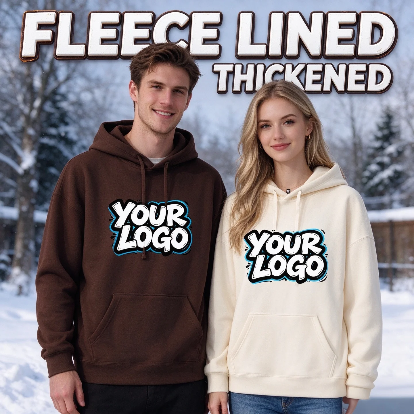 Custom Print Text Picture  Unisex Couple Women Men Hoodie Solid Color Fleece Thickened Pullover Long Sleeve Winter Sweatshirt