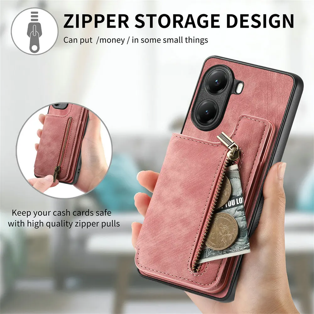 Etui z zamkiem błyskawicznym i portfelem ze skóry do Xiaomi Poco X8 Pro Max M8 X8 F8 F7 X7 F6 X6 M6 Pro 5G, tylna obudowa do Poco F9 Ultra M8 F7 X7 Funda — zdjęcie produktu 3