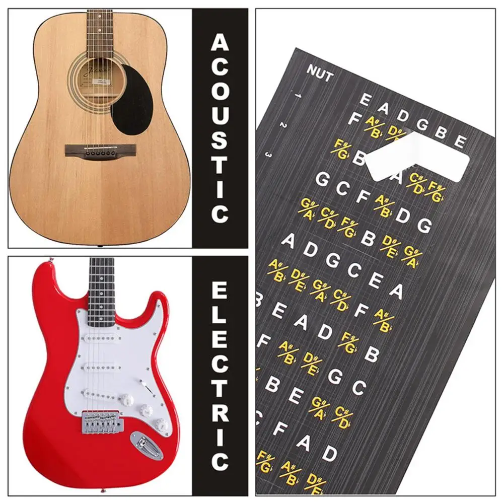 2pcs Guitar Fretboard Note Sticker Beginner Strings Guitar Versatile Guitar Aid Stickers Learning Map Instrument Trainer Sc J8A3