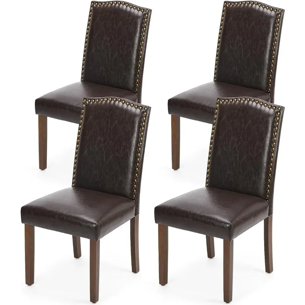 Dining Chairs Set of 4, Kitchen Chairs, High-end Upholstered Leather Dining Room Chair with Nailhead Trim and Wood Legs, Contemp