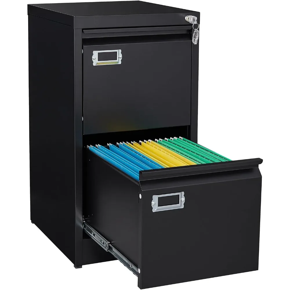 Narrow Vertical Metal File Cabinet with Lock and Label, 2-Drawer Small Filing Cabinet