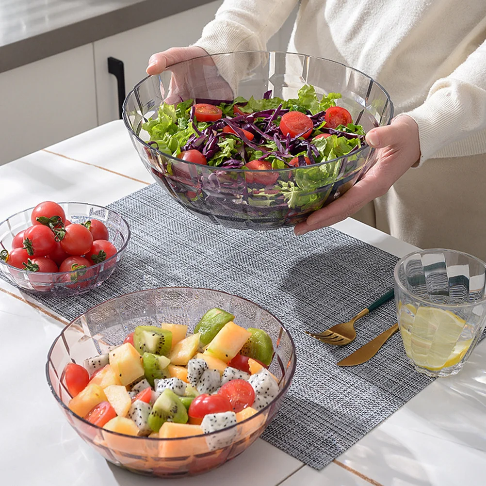 

Large Transparent Mixing Bowls Plastic Salad Fruit Bowl Stylish Design Easy Clean Portable Household Basin