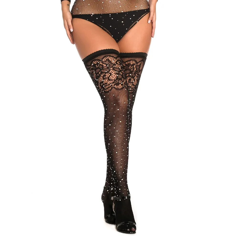 Sexy Glitzernde Strümpfe für Damen, Overknee-Strümpfe, Schwarze Netzstrümpfe mit Strass, Club-Party-Strümpfe, Damen-Unterwäsche-Socken
