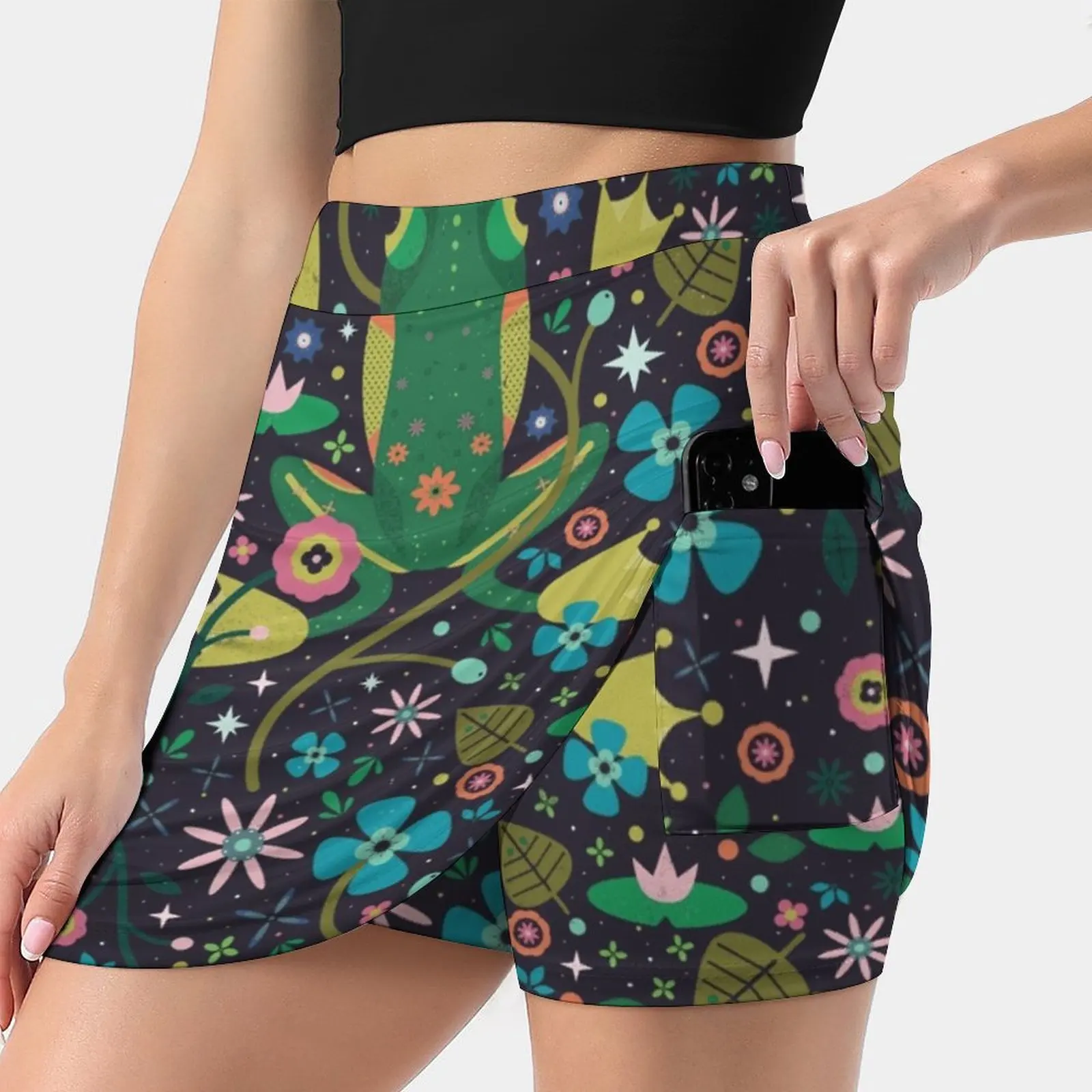 Botanical Frog Skirts Woman Fashion 2022 Pant Skirt Mini Skirts Office Short Skirt Frog Animal Green Wildlife Nature Lilypad