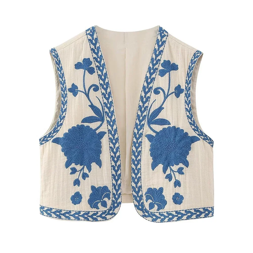 

Women Vest Vintage Floral Embroidery Jacket National Style Casual WaistCoat Tops Outfits Casual Vacation Crop Top