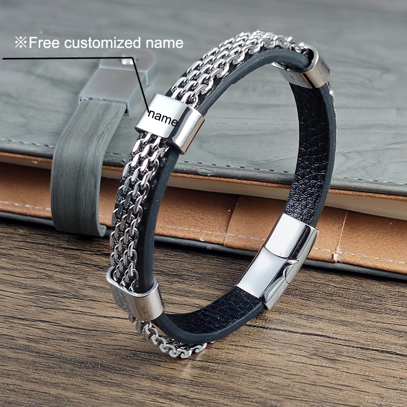 

Free Customization Family Name Men's Stainless Steel Cuban Chain Buckle Women's Bangles Trendy Charm Jewelry Accessories Gifts