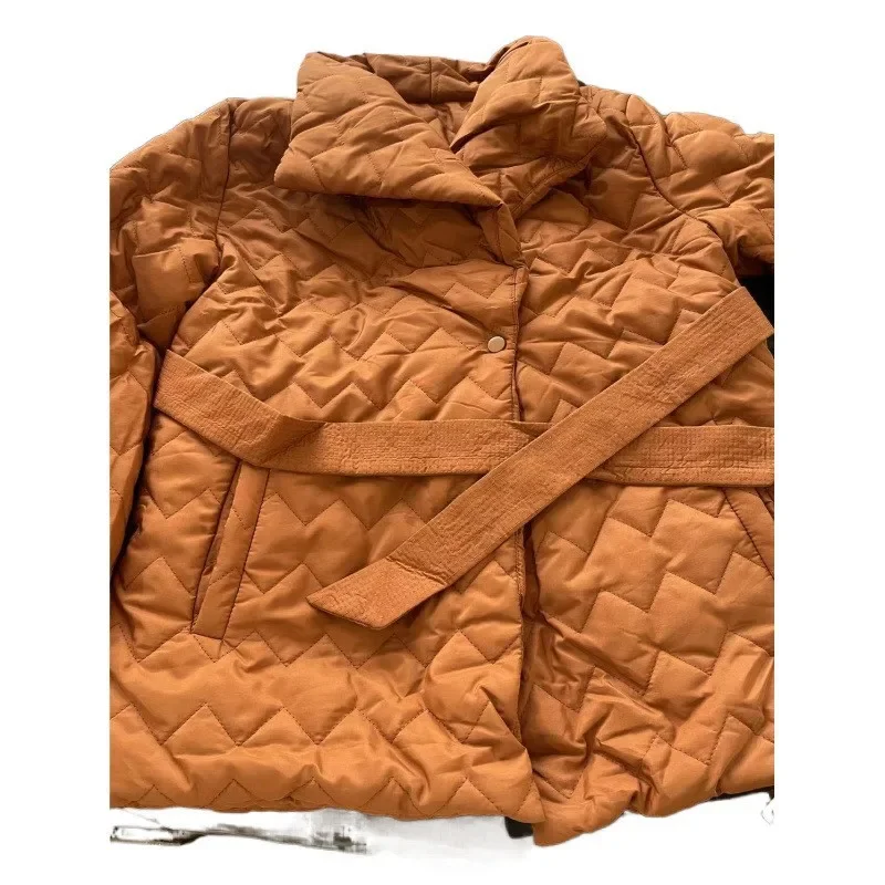 レディース キルティング 薄手 コットンコート シングルブレスト スリム レースアップ ラペル ミドル丈 エレガント コットンジャケット 女性用