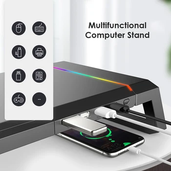 T1 Laptop monitörü standı yükseltici RGB desteği 4 USB mobil telefon tutucu çekmece saklama kutusu PC için yükseklik braketi
