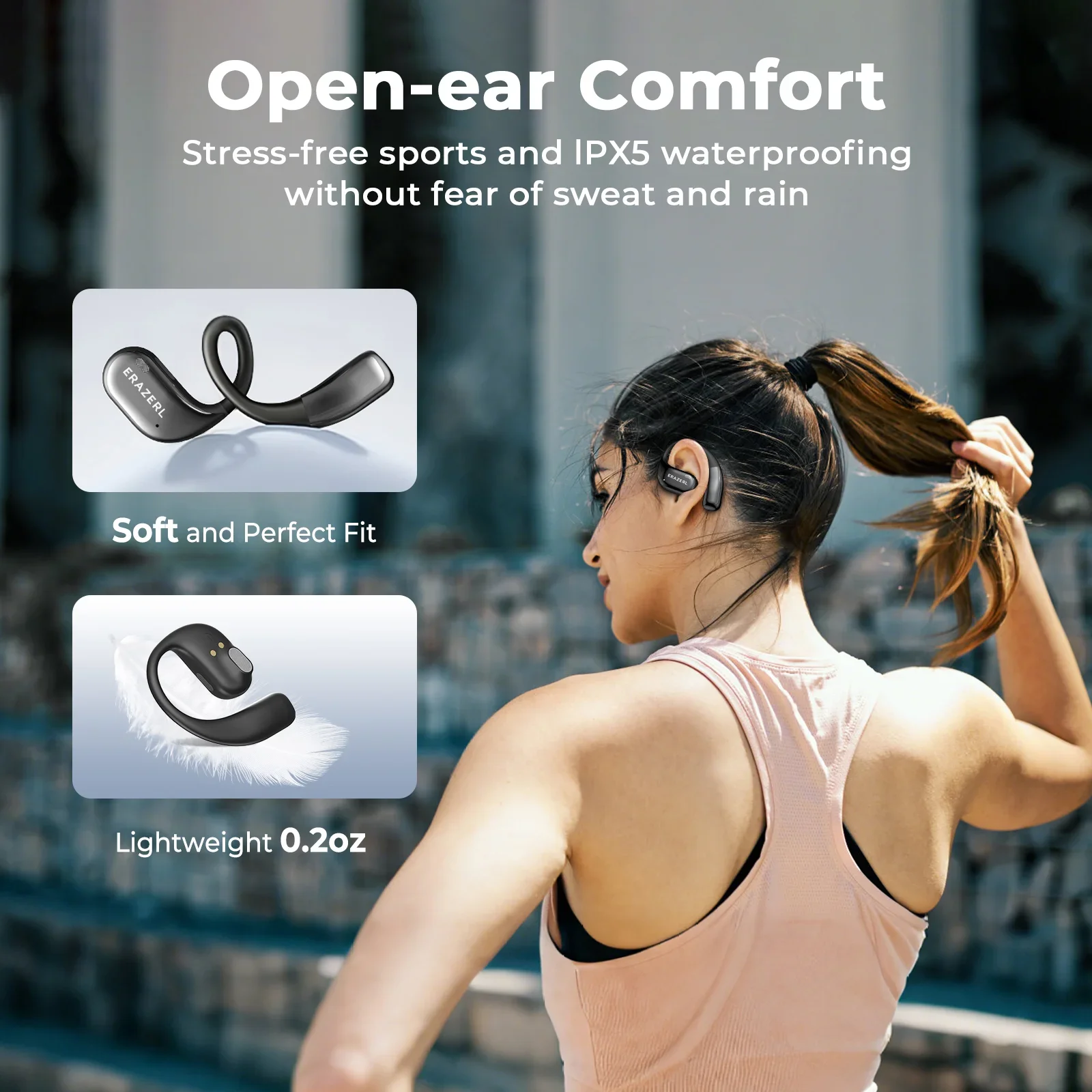 ERAZER X11 سماعات بلوتوث سماعات رياضية لاسلكية دعوة إلغاء الضوضاء خطافات الأذن OWS AI المترجم سماعات الأذن