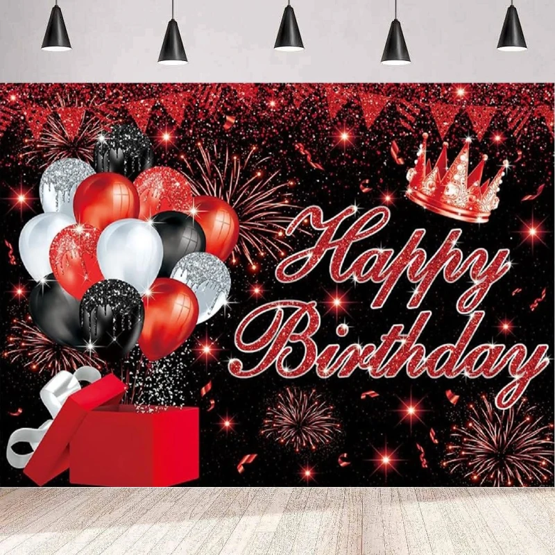 Red Black Photography Backdrop Glitter Balloon Gift Sign Red Spot Anniversary Background Wall Women Birthday Party Poster Banner