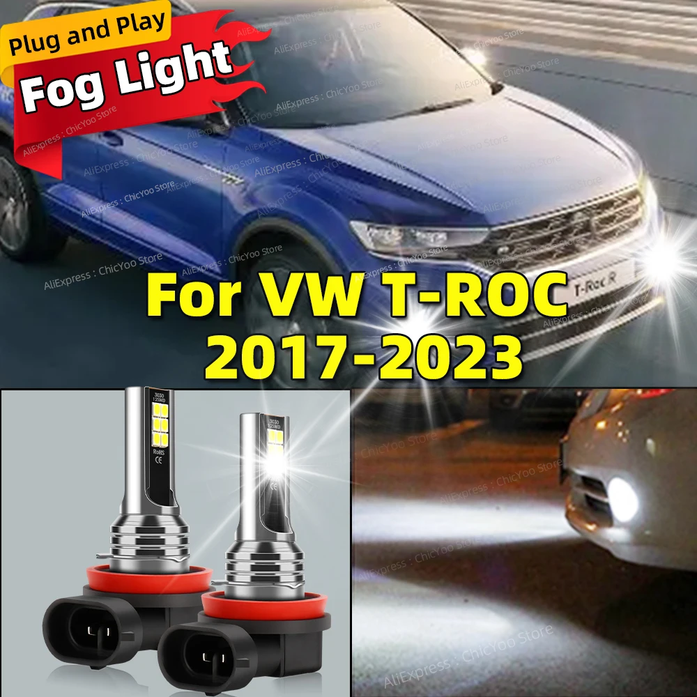 2Pcs 6000K Front Fog Light LED Bulb Canbus Car Lamp For VW VOLKSWAGET-ROC T ROC 2017 2018 2019 2020 2021 2022 2023 Plug and Play