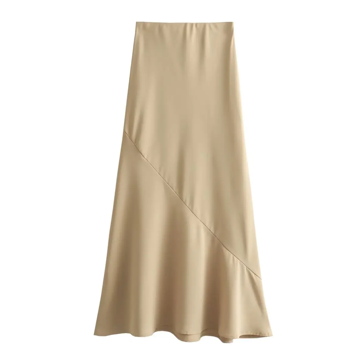 

Khaki long Ankle-Length skirt Women Casual Solid Color High Street Casual England Style Long Woman Pleated Skirts