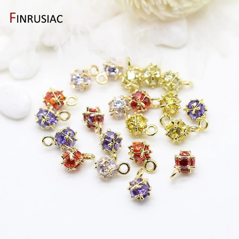 Colorful Zircon Charms diy Earrings Pendants Copper Metal 14K Gold Plated Jewelry Making Supplies Fittings Wholesale