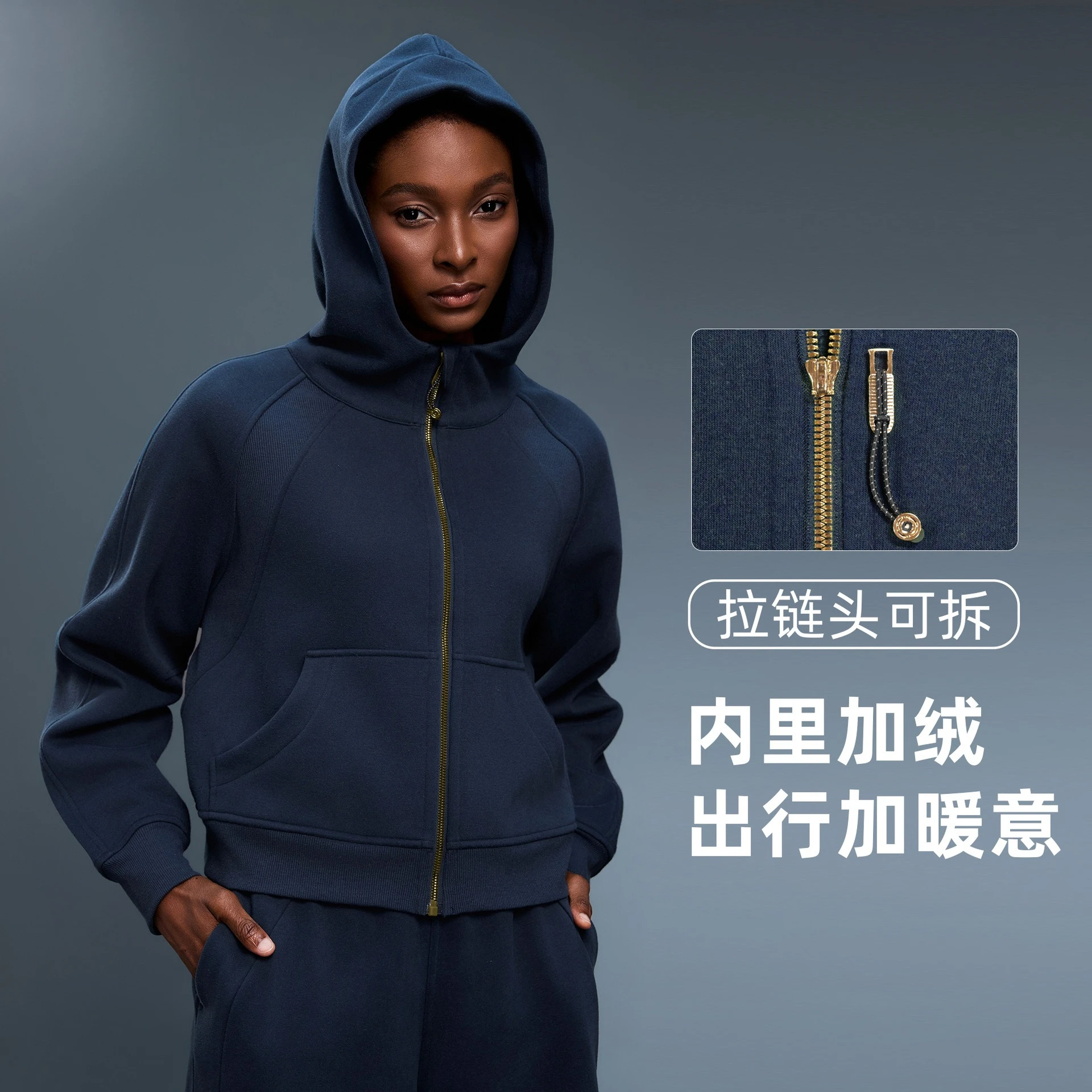 Women's Fall/Winter Hooded Sweatshirt: Fleece-Lined, Warm, Zippered Jacket, Loose-Fitting Casual Sports TopD25130