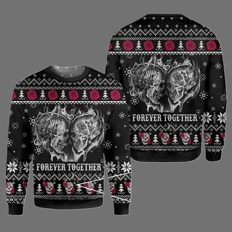 Horror natal camisola crânio papai noel 3d impresso moletom de pescoço masculino y2k unisex casual novo pulôver masculino streetwear