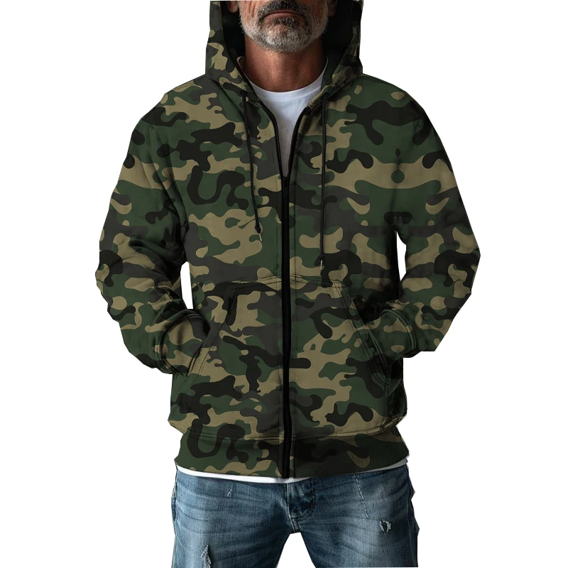 2024 Spring And Autumn New Men's Camouflage Hoodie Fashion Outdoor Sports Military Style Zipper Casual Men's Clothing Promotion