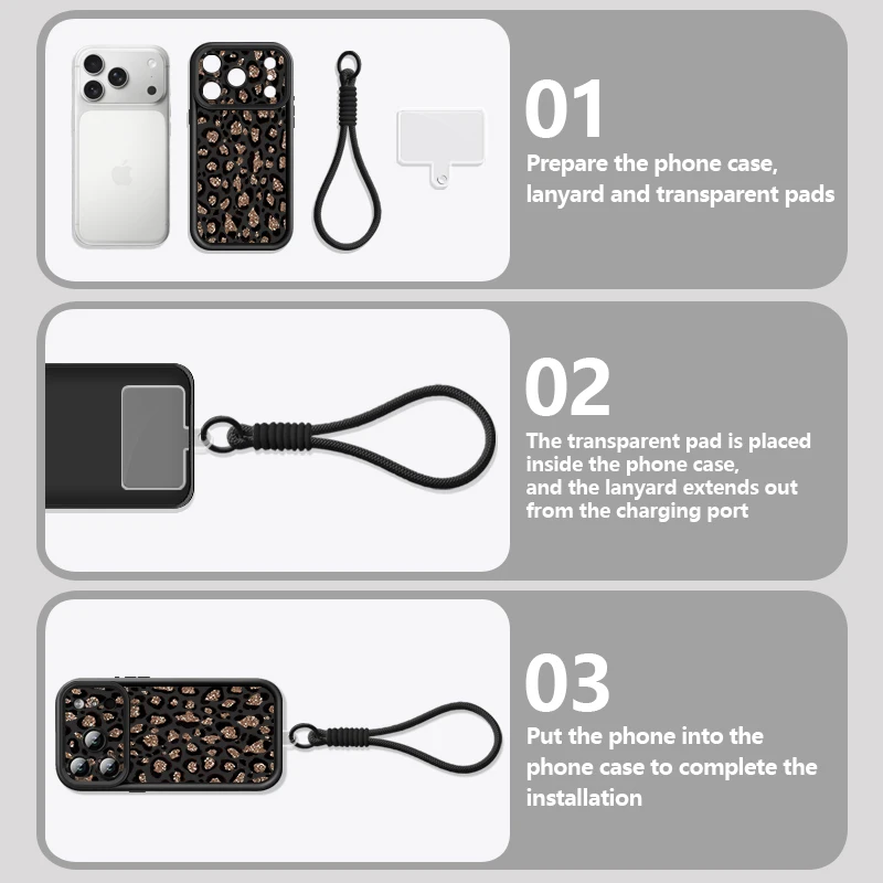 Brown Leopard Printed Lanyard Phone Case For iPhone 17e 17 Pro Max 16 15 14 13 Pro Max 16e Soft Silicone Wrist Strap Back Cover - view 4