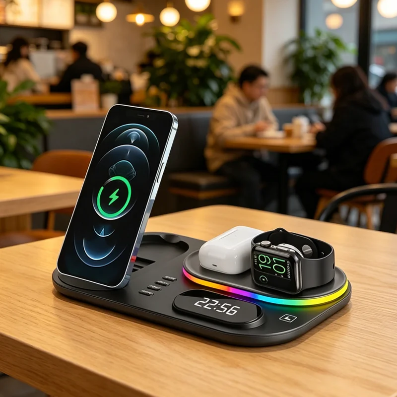Fast Charging Station Dock 15W 4 in 1 Wireless Charger Stand Pad for iPhone 12-17 Samsung Galaxy Watch iWatch Earphone Xiaomi