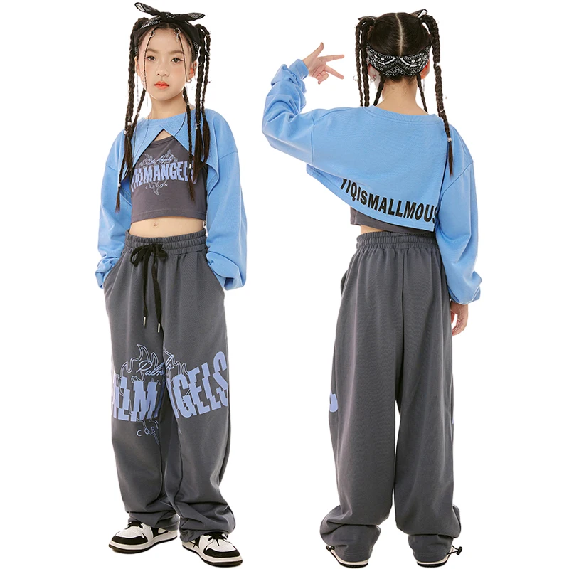 Kids Hip Hop Clothes Girls Jazz Dance Costume Navel Tops Loose Sweatpants Street Dance Practice Clothing Kpop Suit Winter L11722