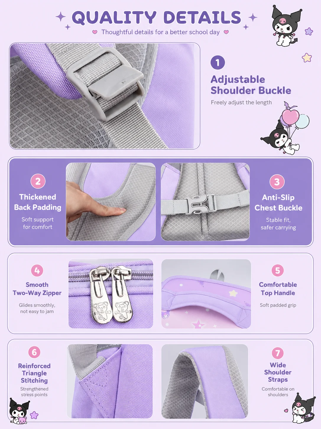 Sanrio Grade 1-6 Primary School Backpack Ergonomic Backpack Lightweight Back To School Girls Cute Multi-Layer Storage School Bag view 5