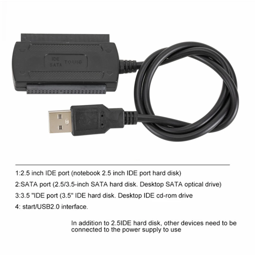 USB 2.0 to 2.5 "3.5" SATA PATA IDE 드라이브 어댑터 컨버터 케이블, 하드 드라이브 디스크 HDD용, 외부 AC 전원 어댑터 EU