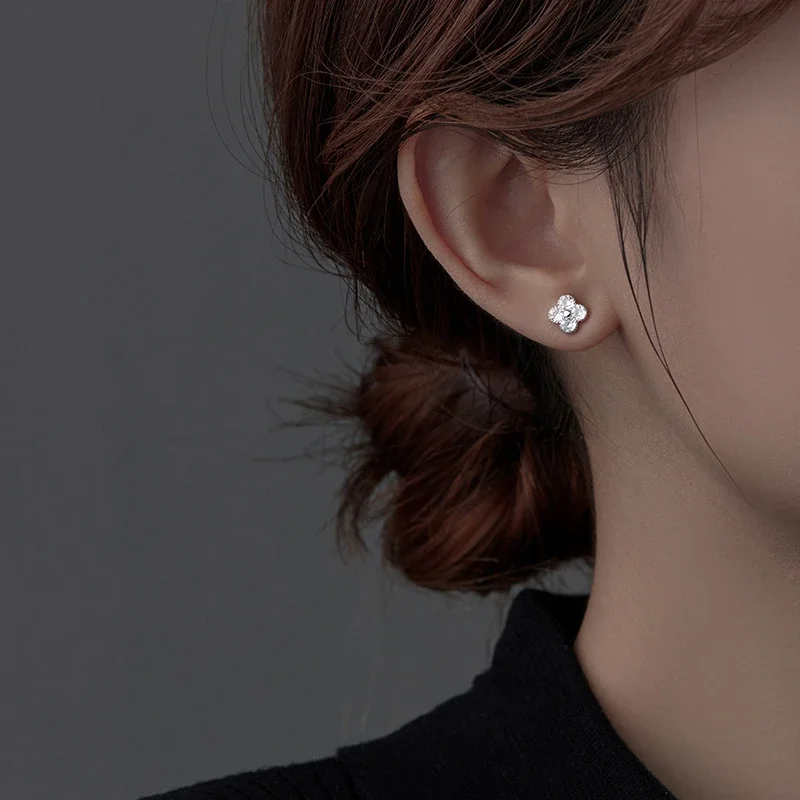 925 الفضة مطلي أربع أوراق البرسيم وأقراط للنساء تألق لامعة 5A الزركون محظوظ أقراط مجوهرات مأدبة رائعة #3