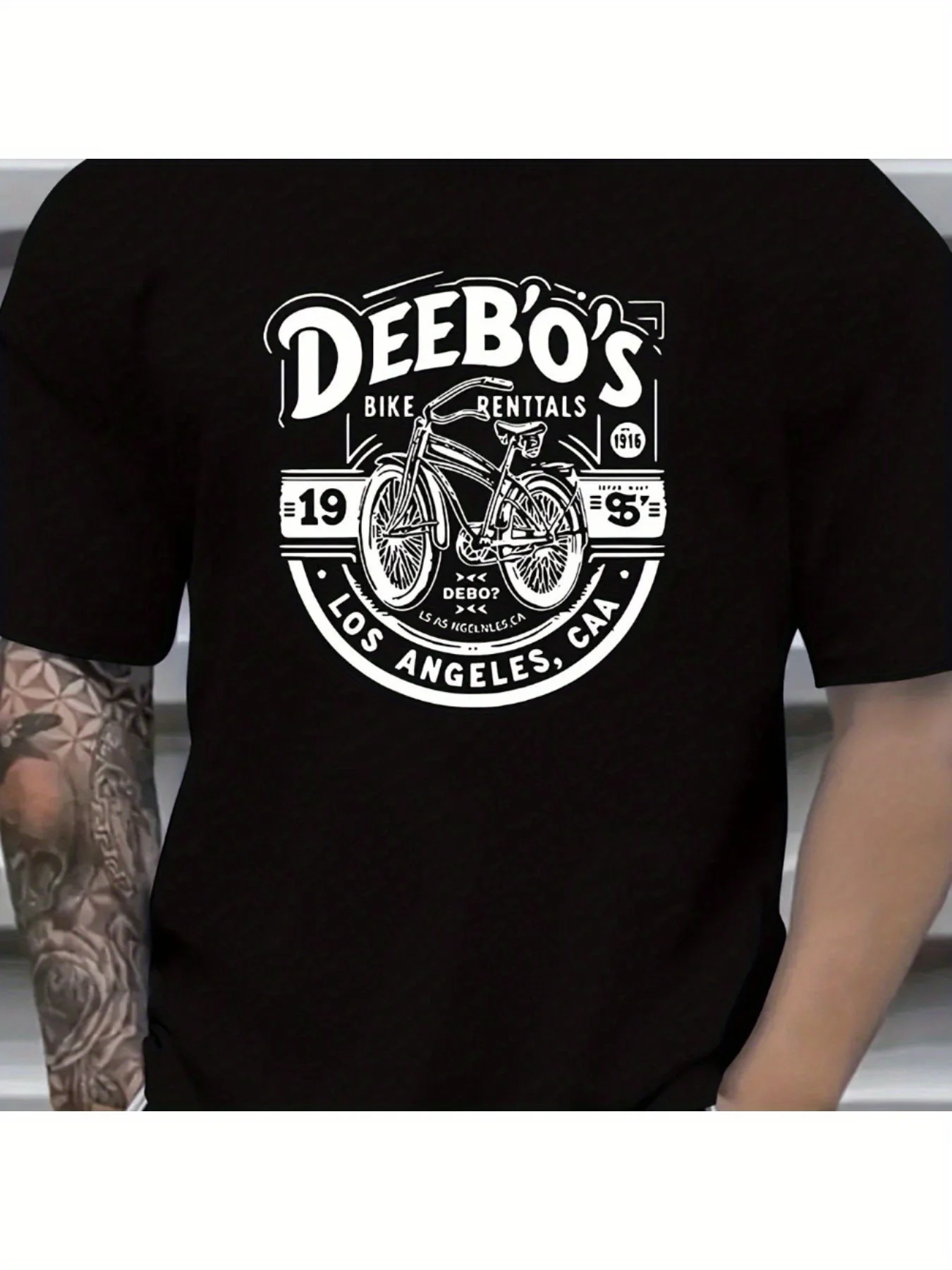 

Sense of design-Men's Retro Bicycle Graphic T-Shirt - Vintage 1930s Los Angeles Design, Black Cotton Crew Neck Tee, Lightweight