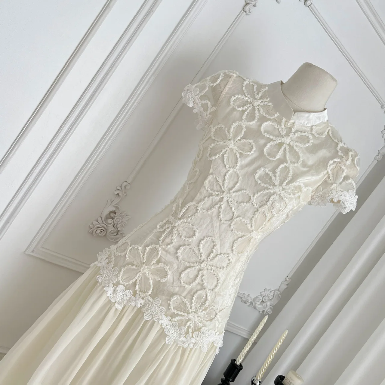 Uui mao vestido transparente francês branco nevado para mulheres verão passeio novo estilo chinês vestido cheongsam de renda