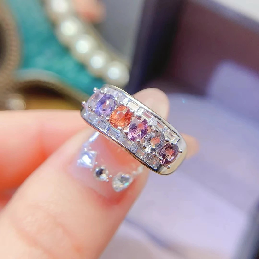 KJJEAXCMY Natural Spinel Ring S925 silver , electroplated locking color process, high clarity Full of luster Support testing